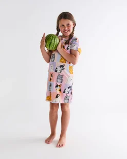 Kids Sleepwear*Kip&Co Kitty Cat Kids Organic Cotton Short Sleeve Nightie