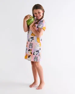 Kids Sleepwear*Kip&Co Kitty Cat Kids Organic Cotton Short Sleeve Nightie