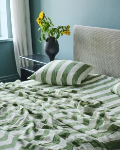 Fitted Sheets*Kip&Co Linen Fitted Sheet Moss Stripe